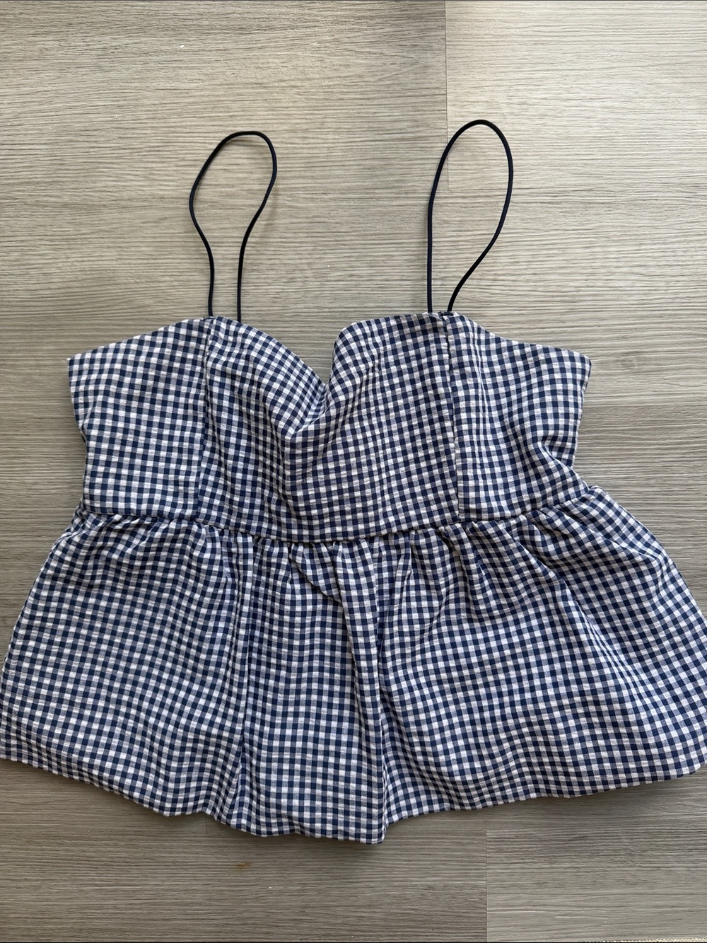 Madden Girl Navy & White Gingham Smocked Spaghetti Strap Top